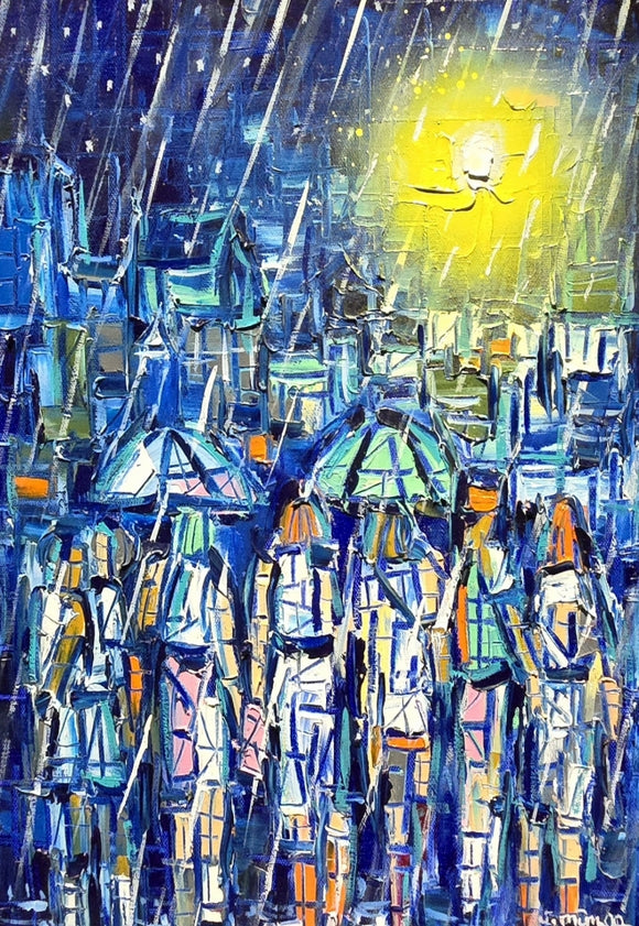 MIDNIGHT RAIN  ▪OILS ▪14X16X1.5  ▪TEXTURED