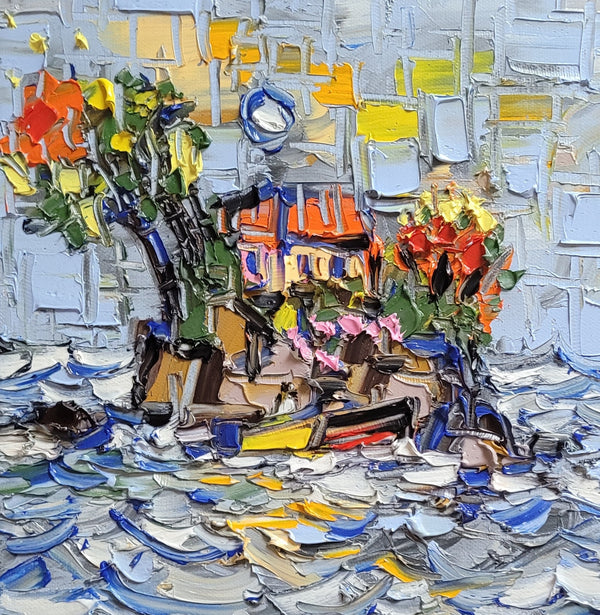 FLORAL ROCK COTTAGE  ▪︎10X10X1.5  ▪︎OILS ▪︎TEXTURED