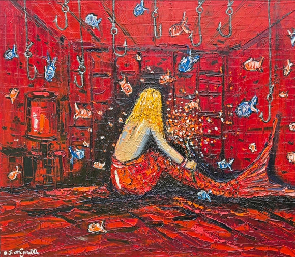 CAGED MERMAID   ▪︎24X30X1.5  ▪︎OILS ▪︎TEXTURED
